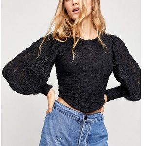 Free People Black Textured Crop Top